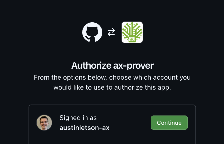 Authorizing the Axiomatic app on GitHub