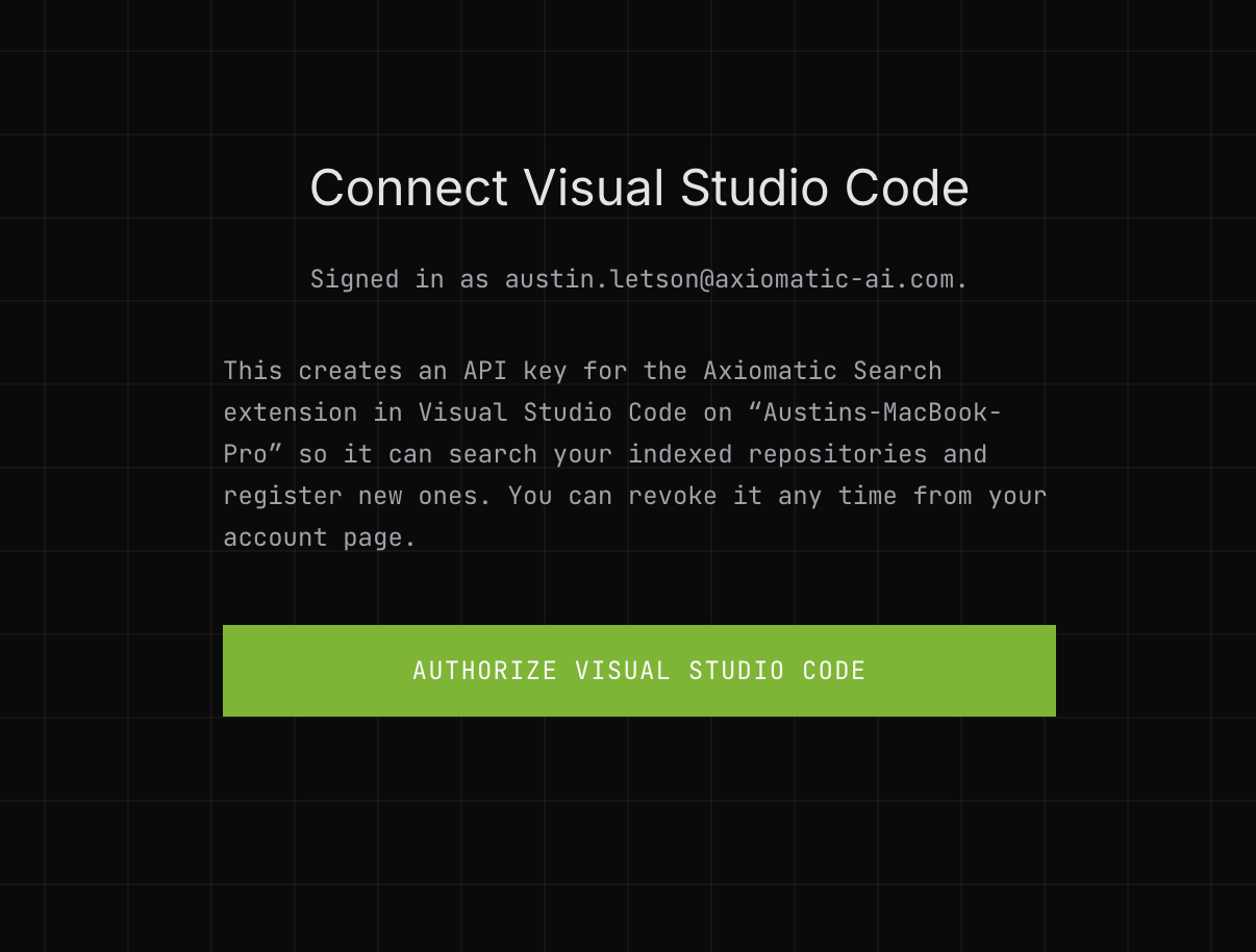 Connecting VS Code to the Axiomatic account