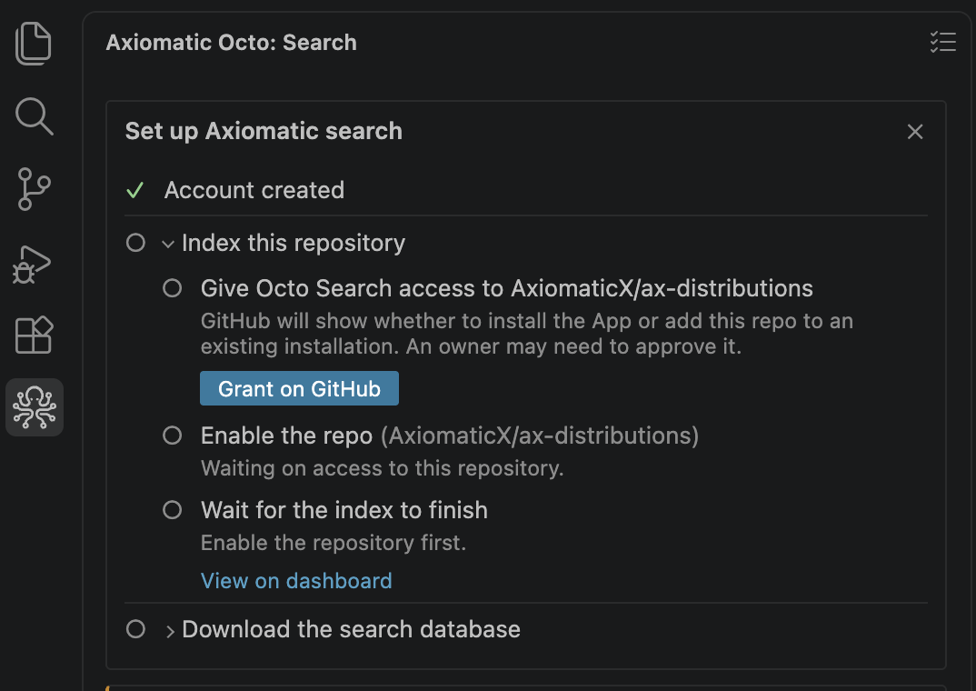 The repository rows, waiting on GitHub App access